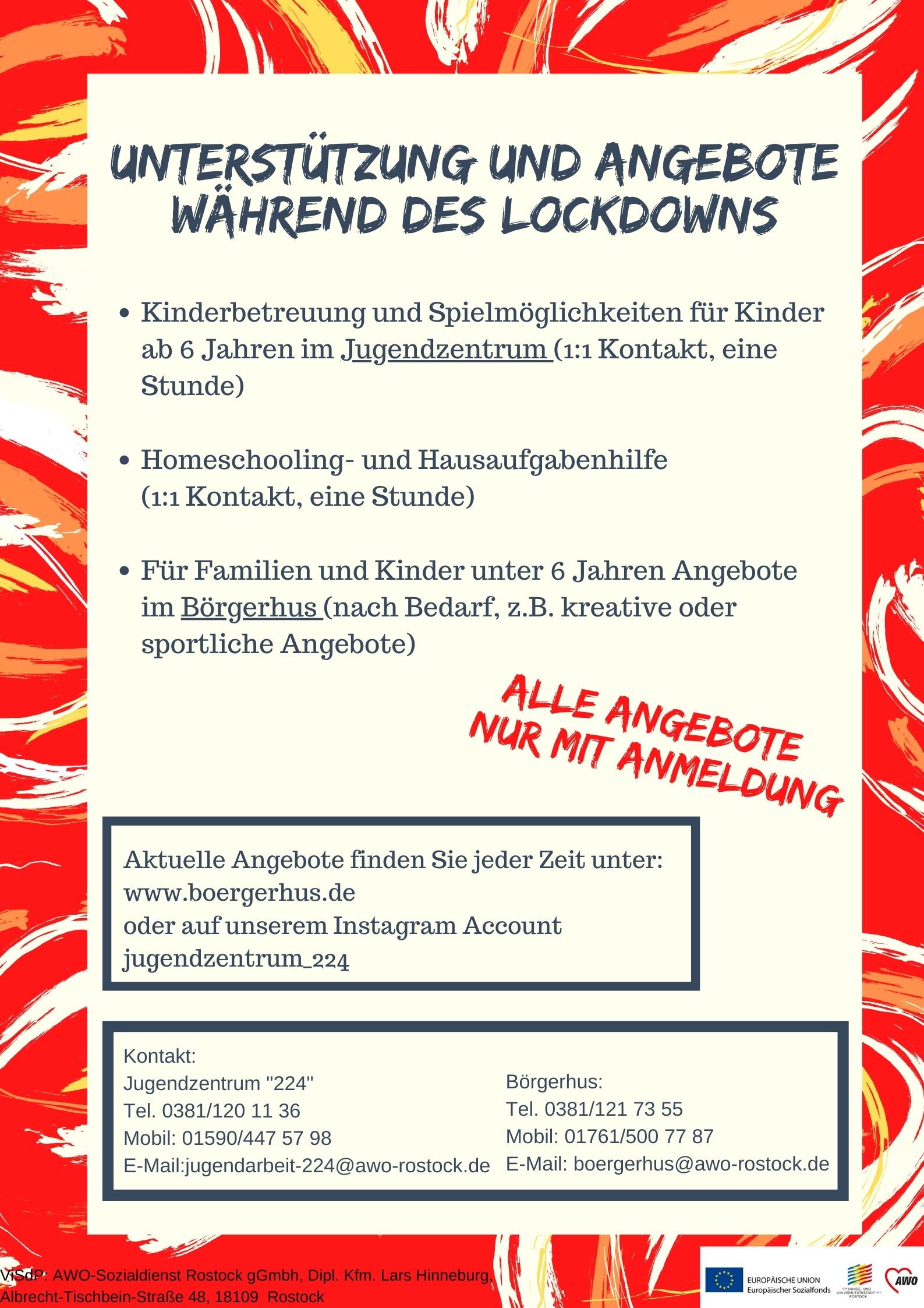 Unterstützung und Angebote während des Lockdowns Flyer Plakat